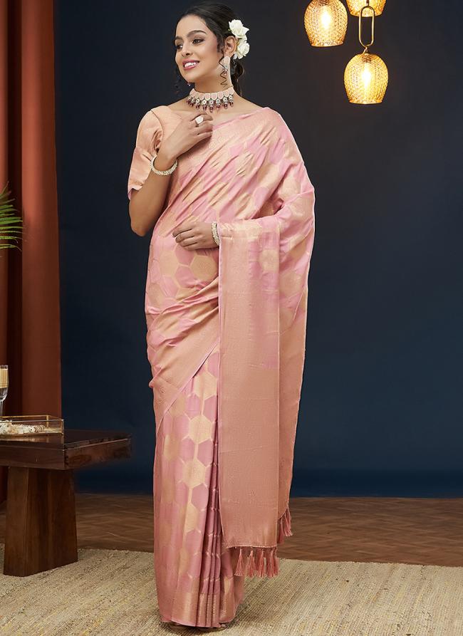 Viscose Dola Silk Pink Festival Wear Weaving Saree